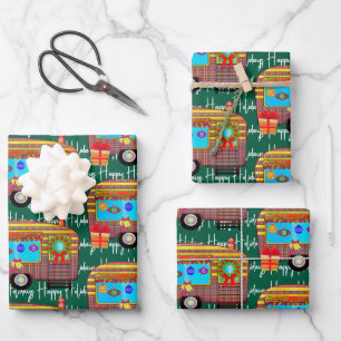 Festive Retro Camper Happy Holidays Wrapping Paper Sheet