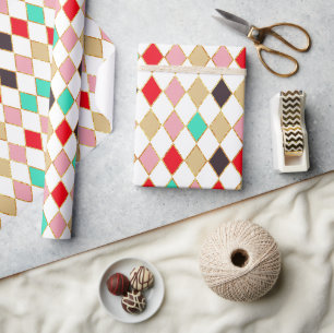 Festive Retro Christmas Diamond Pattern Wrapping Paper
