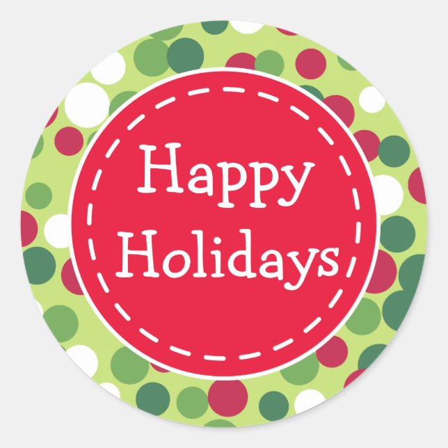 Festive Retro Christmas Dot Happy Holiday Stickers (Front)