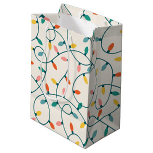 Festive Retro Christmas Light Strand Pattern Medium Gift Bag