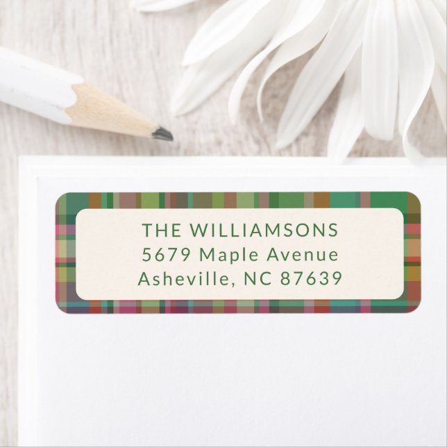 Festive Retro Christmas Plaid Cute Preppy Address (Insitu)