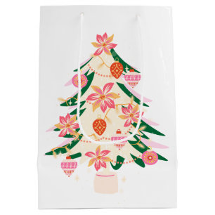 festive retro fun christmas tree ornaments medium gift bag