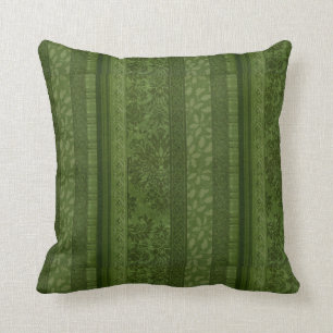 Festive Retro Green Graphic Christmas Stripes Throw Pillow