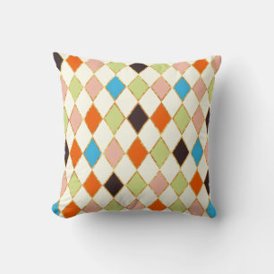 Festive Retro Pastel Diamond Pattern Throw Pillow