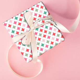 Festive Retro Pastel Pink Green Star Pattern Wrapping Paper