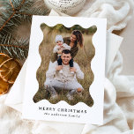 Festive Retro Photo Frame Merry Christmas Holiday Card<br><div class="desc">Send festive holiday greetings to your friends and family with this trendy holiday photo card! The simple Christmas card displays your vertical photo framed in a wavy, white retro-style frame. Personalize the minimal holiday card with a custom greeting (shown as Merry Christmas) and your family name in black lettering. The...</div>