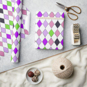Festive Retro Purple Diamond Pattern Wrapping Paper
