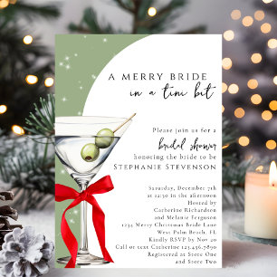 Festive Retro Red Bow Dirty Martini Bridal Shower Invitation