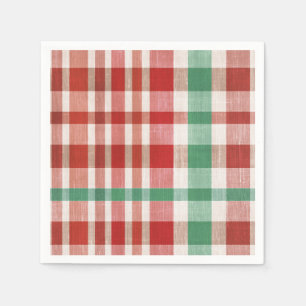 Festive Retro Red Green Textured Plaid Napkin