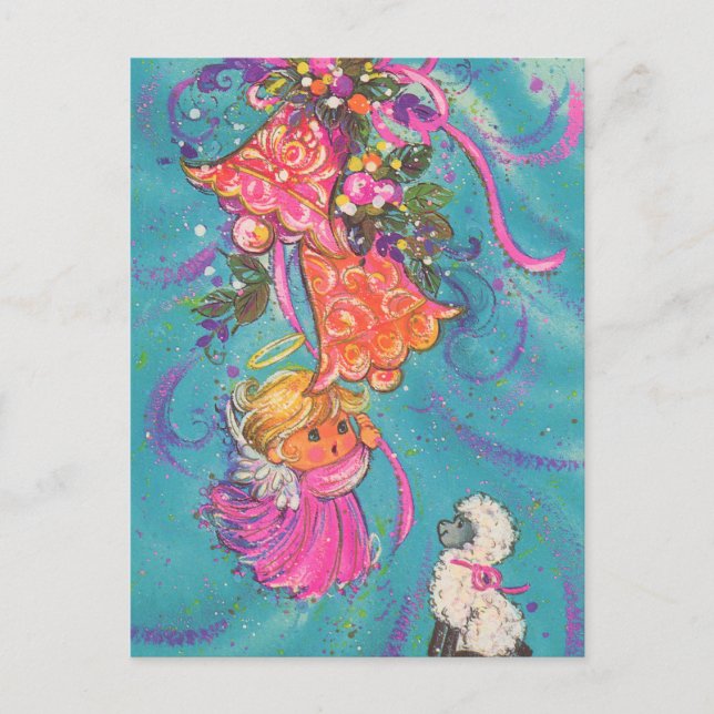 Festive retro vintage Christmas Angel Postcard (Front)