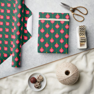 Festive Retro Vintage Christmas Ornaments Wrapping Paper