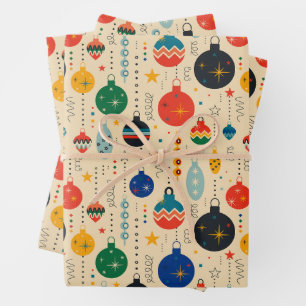 Festive Retro Vintage Christmas Ornaments  Wrapping Paper Sheet