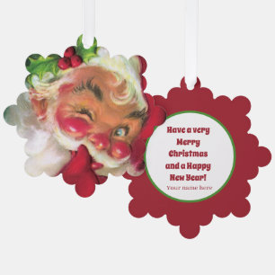 Festive retro vintage Christmas Santa add text Ornament Card
