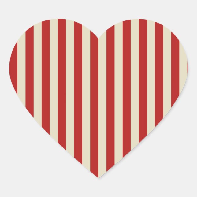 Festive Retro Vintage Vertical PopCorn Stripes Heart Sticker (Front)