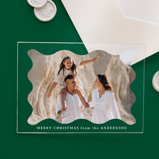 Festive Retro Wavy Frame Holiday Photo Card Acrylic Invitations (Creator Uploaded)