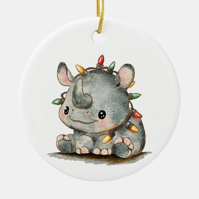 Festive Rhino Ceramic Ornament (Front)