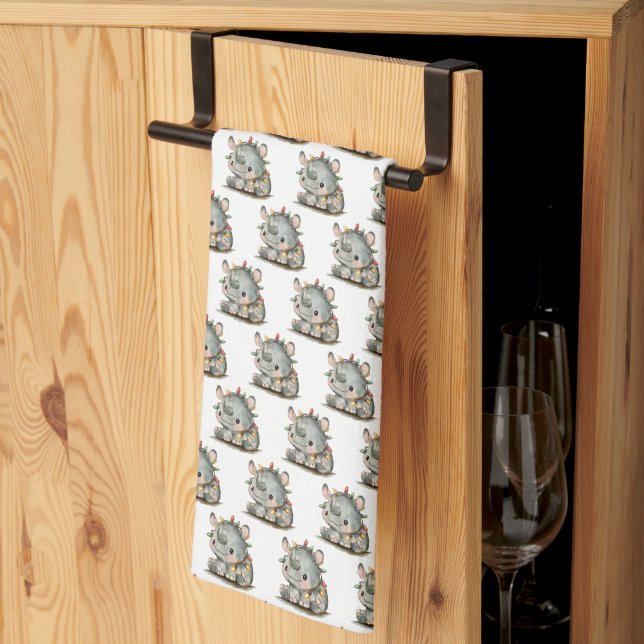Festive Rhino Kitchen Towel (Thirds Fold)