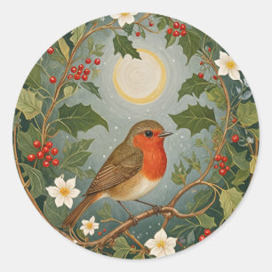 Festive Robin and Holly Classic Round Sticker