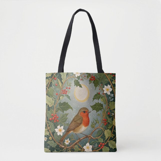 Festive Robin and Holly Tote Bag (Front)