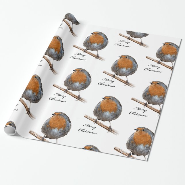 Festive Robin bird Wrapping Paper (Unrolled)