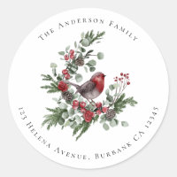 Festive Robin Christmas Floral Return Address  