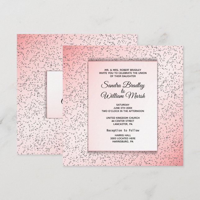 Festive Rose Glitter Look Wedding Invitation (Front/Back)