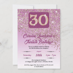 Festive Rose Gold Glitter 30th Birthday Invitation