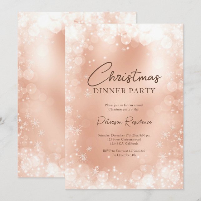 Festive rose gold white snow elegant  Christmas Invitation (Front/Back)