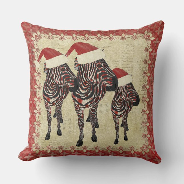 Festive Rose Zebras Red Mojo Pillow (Front)