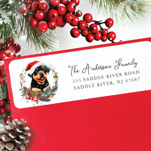 Festive Rottweiler Dog Santa Hat Return Address