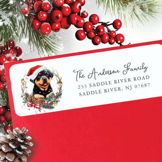 Festive Rottweiler Dog Santa Hat  Return Address (Creator Uploaded)