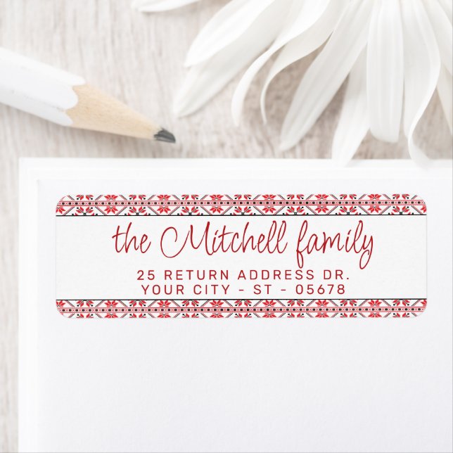 Festive Rouge Noir Classique Nordique Fair Isle Mo (En situation)