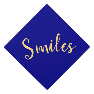 Festive Royal Blue Sweet Warm Smiles Script       Graduation Cap Topper