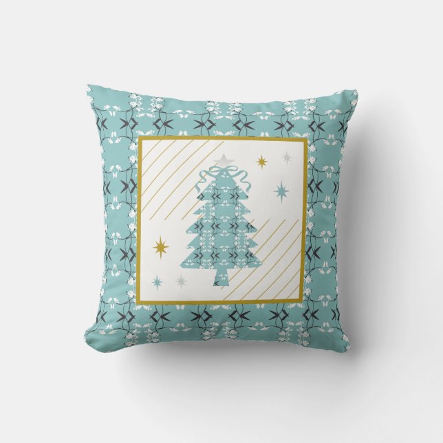 Festive Royal Botanical Robin's Egg Blue Emblem Throw Pillow (Front)