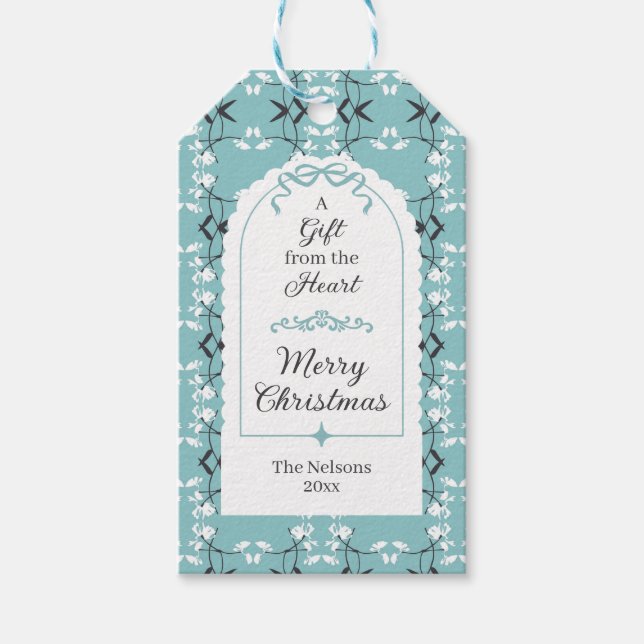 Festive Royal Botanical Robin's Egg Blue Gift Tag (Front)