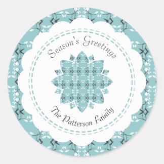 Festive Royal Botanical Robin's Egg Blue Snowflake Classic Round Sticker