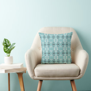 Festive Royal Botanical Robin's Egg Blue Throw Pillow