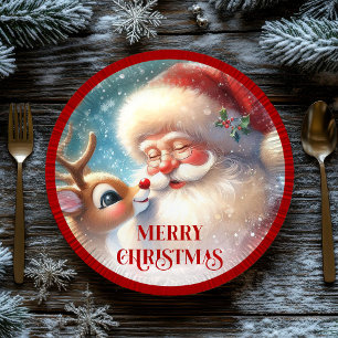 Festive Rudolph Red Nose Funny Christmas Plates