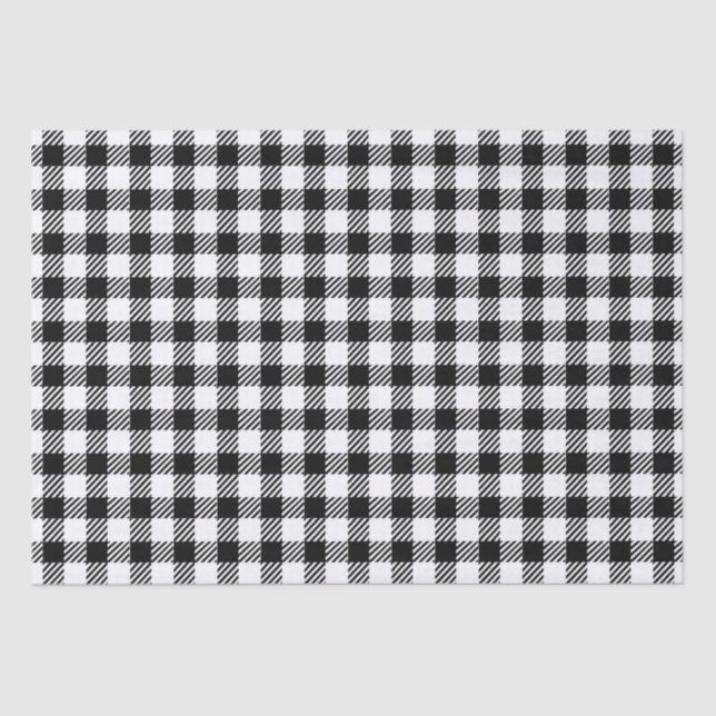 Festive Rustic Black White Gingham Plaid Pattern Tissue Paper (Front)