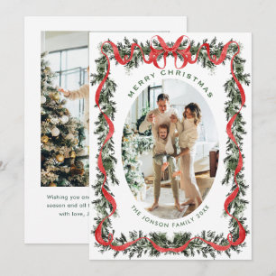 Festive Sage Green Christmas Bow Ribbon 2 Photo Ho Holiday Card