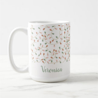 Festive Sage Green Minimal Christmas Lights Name Coffee Mug