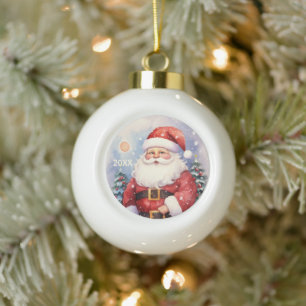 Festive Santa add Year  Ceramic Ball Christmas Ornament