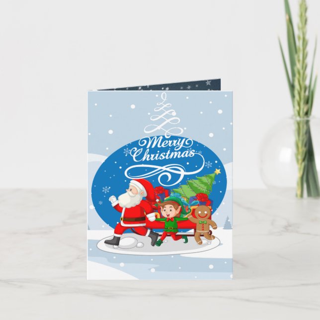 Festive Santa and Friends Christmas Card  (Front)