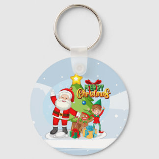 Festive Santa and Friends Christmas Card Keychain