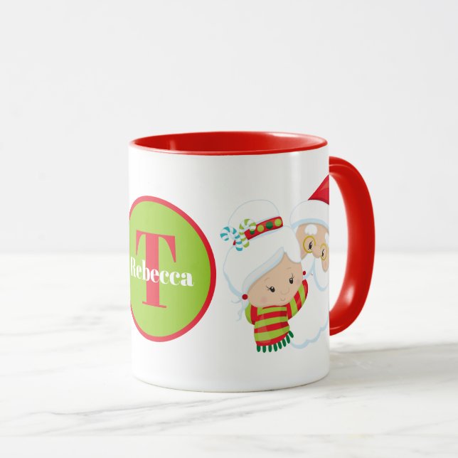 Festive Santa and Mrs. Claus add name Mug (Front Right)
