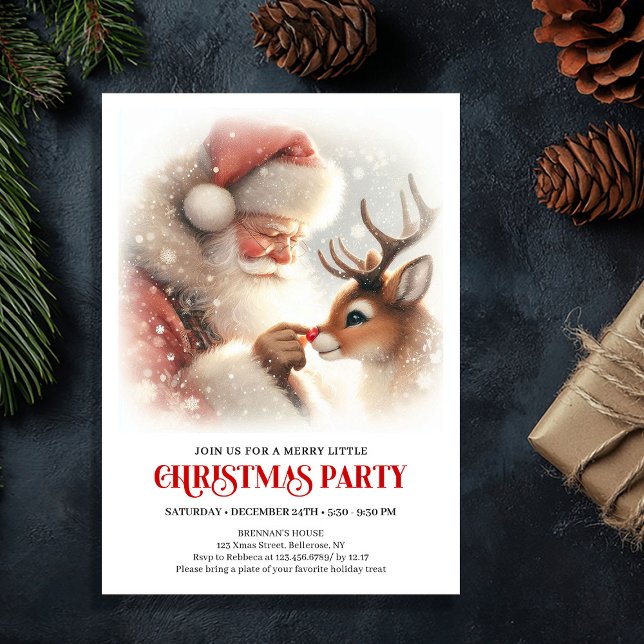 Festive Santa and Rudolph Christmas Eve Night  Invitation (Festive Santa and Rudolph Christmas Eve Night Party Invitation

)