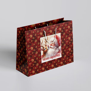 Festive Santa and Rudolph Kids Christmas Gift Bag