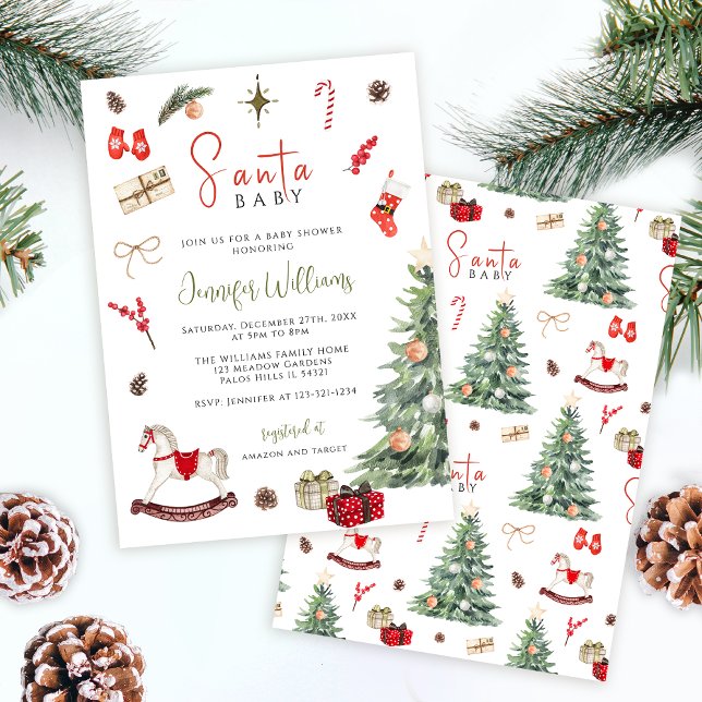 Festive Santa Baby Christmas Winter Baby Shower Invitation (Creator Uploaded)