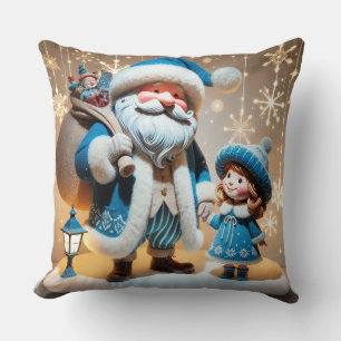 Festive Santa Claus and Child Throw Pillow