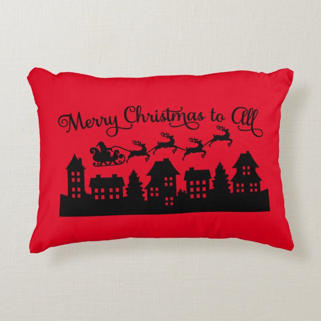 Festive Santa Claus and Reindeer Throw Pillow (Front)